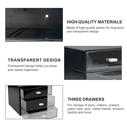Desk Organizer with Drawer, Desk Storage Box, Plastic Office Stationery Supplies Organizers, Desktop Organizer for Office School Home (3 drawer, Black) - color: Black, style: 3 drawer