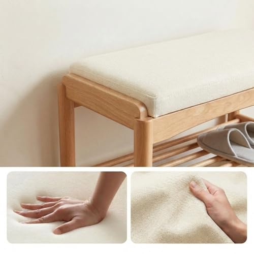 Solid Wood Shoe Bench Assembled, Shoe Rack Bench with Cushion for Entryway, Living Room, Bedroom, Hallway, 11.8" x 23.6" x 16.5", Natural - color: Natural + Light Gray, size: 23.62"
