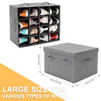 2 Pack Shoe Storage Box Fits 32 Pairs, Large Shoe Organizer with Lid and Adjustable Dividers for Closet, Shoes, Sneakers and High Heeled, Foldable and Stackable (Grey) - color: Grey
