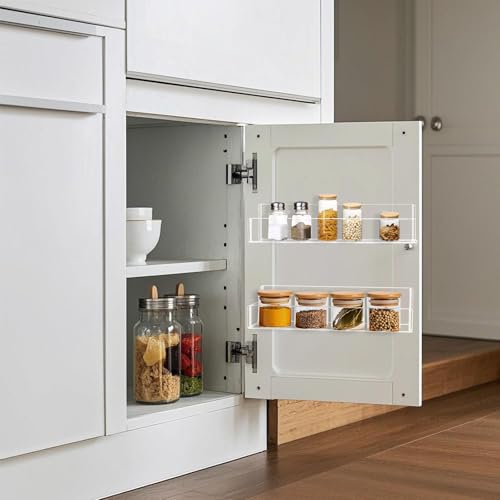 Acrylic Spice Rack Wall Mount-12 Inch, Clear Spice Shelf Storage Holder, 4 Pack Hanging Seasoning Rack Organizer for Cabinet Door, Cupboard or Wall Kitchen (Adhesive or Screw) - size: 12"- 4 Pack