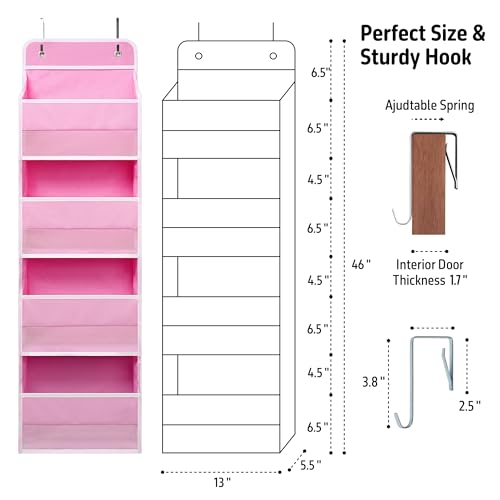 Giraffe Creation Over Door Organizer with 4 Large Capacity Pockets, Heavy Duty Hanging Organizer Storage for Closet Bathroom Nursery Bedroom Dorm, Toys Cosmetics Sundries and Baby Essentials, Pink - color: Original Pink