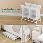 White Bamboo Luggage Rack with 4 Storage Compartments ，Foldable Suitcase Stand, Luggage Rack for Guest Room , 150lbs Capacity, Sturdy, - color: White 1 Pcs