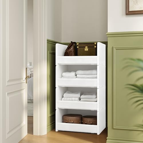 FOUCSSOMEI 4-Tier Stackable Closet Organizers and Storage, Closet Shelves – Heavy-Duty Stackable Closet Darwers Wood & Metal, Easy Assembly, Space-Saving,White, Patent Design - color: White, size: 4-Tier