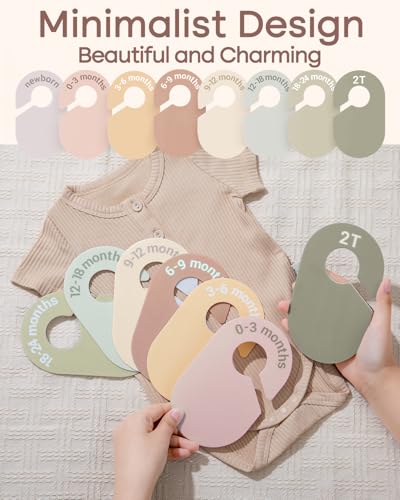 Baby Size Clothes Dividers for Closet: Nursery Age Hanger Organizer by Months for Boho Room Decor - Set of 8 Toddler Clothing Separators from Newborn to 2T Infant - style: Solid Color
