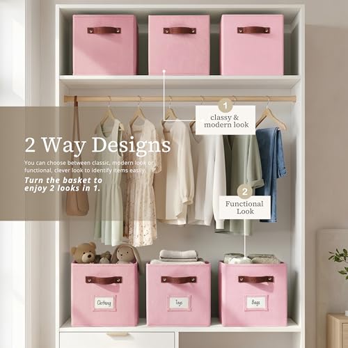 DECOMOMO Storage Baskets, 13x15x13 Storage Cube Bins with Labels for Organizing Shelves Kallax (Kallax / 4pcs, Pink) - color: Pink, size: Kallax 13" x 15" / 4pcs