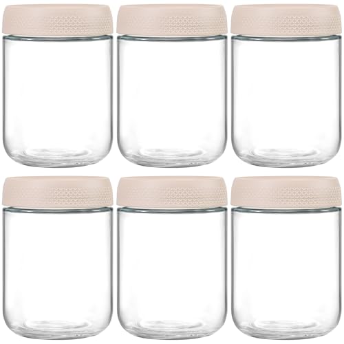 NETANY 6-pack 16oz Glass jars with Airtight Lids, Overnight Oats Containers with Lids, Wide mouth Mason Salad jars, Glass Food Storage Containers for Snacks Yogurt Spice Sugar-Beige - color: Beige-6pack-16oz