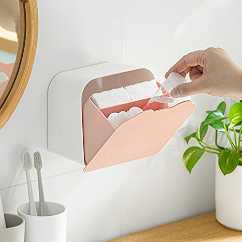Wall Organizer Box Jar, Bathroom Vanity Storage Canister Holder for Cotton Swabs,Balls,Makeup Pads,Sponges,Bath Salts,Sanitary Napkins, Kitchen Office Bedroom Washroom,Pink - color: Pink, size: Medium