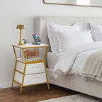 Nightstand with Charging Station, Side Tables for Bedroom with Built-in USB Side Table with 2 USB Ports and Outlets Nightstand with Cloth Drawer End Tables Living Room Sofa Couch - color: White Gold With Socket