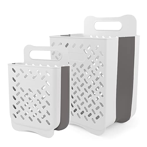 Laundry Basket Hamper,Hanging Wall Collapsible Laundry with Handle,Space-Saving Foldable Storage Dirty Washer Organizer Bin Multi-function Container Waterproof Durable,Set of 2(XL&M) - color: Cream & Brown Gray