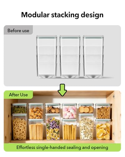 Airtight Food Storage with One-Touch Lid, (3 × 1.27 QT / 1.2 L) Stackable Durable PET for Sugar, Grains, Coffee Beans, and Baking Pantry Organization - color: 1.3QT*3