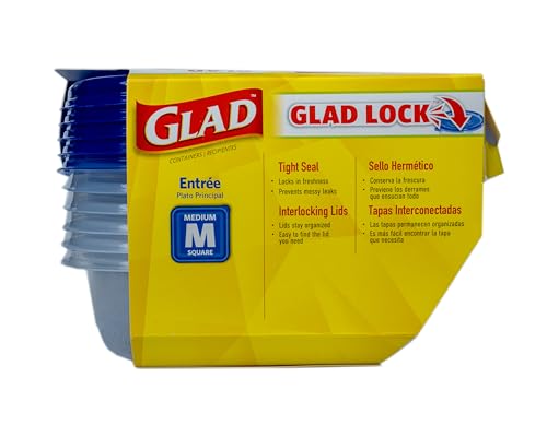 Glad GladWare Entree Food Storage Containers with Lids, Medium Square BPA Free Plastic for Meal Prep and Lunches, Lock Tight Seal, Microwave and Dishwasher Safe, 25 Oz, 5 Count - 2 Pack - size: 25 oz - 10 Count, style: Square