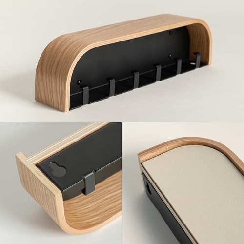 Kazai. Key Holder 'Toke' | Minimalist Key Hook Design from Berlin | Modern Key Holder Wall Mount with Wooden Shelf | Key Rack for Wall as Entryway Organizer | Oak - color: Oak, size: 6 Hooks