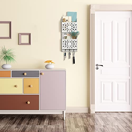 Key and Mail Holder for Wall Mail Holder for Wall, 2-Slot Mails Organizer with 3 Hooks, Key Hangers Rustic Wooden Walls Organizers for Letter Magazines - size: Small