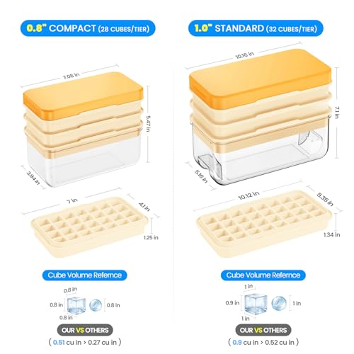 PHINOX Ice Cube Tray with Lid and Bin, 3 Pack Plastic Ice Cube Tray Molds, 84 pcs Ice Trays for freezer, Chilling Drinks, Whiskey & Cocktails, with Ice Container and Ice Scoop, BPA-Free - color: Yellow, size: 0.8"-3tier