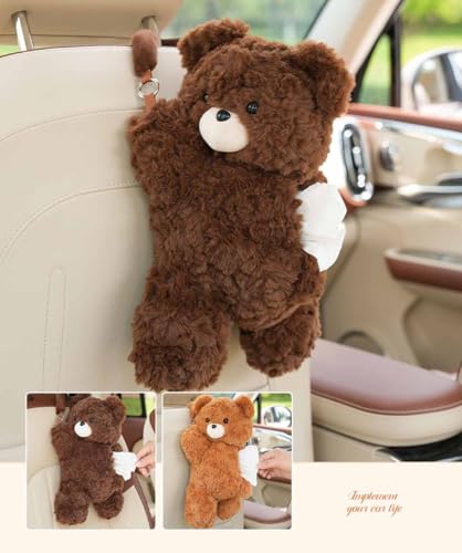 Tissue Box Cover Plush Tissue Box Holder for Car, Home, Decorative Holder/Organizer for Bathroom Vanity Countertop, Nightstands, Office Desk- Deep Brown Bear - color: Deep Brown Bear