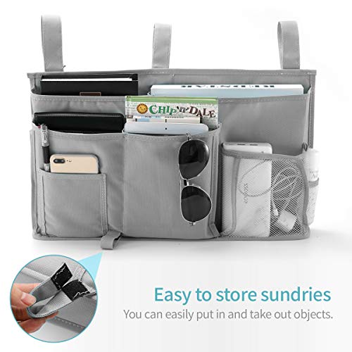 Bseash Bunk Bed Organizer, Bedside Caddy Hanging Bed Organizer Storage Bag 8 Pockets, for College Dorm Rooms Bed, Hospital Bed, Baby Bed Rails, 600D Oxford Cloth (Gray) - color: Gray, size: Large