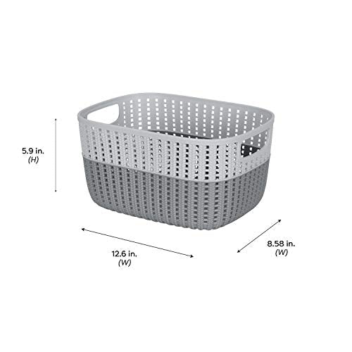 Simplify 2 Tone Sailor Knot Plastic Storage Tote | Decorative Basket | Closet Organization | De-clutter | Accessories | Toys | Bathroom Organization | Medium | Grey/Grey - color: Grey/Grey, size: Medium, style: 1 Pack