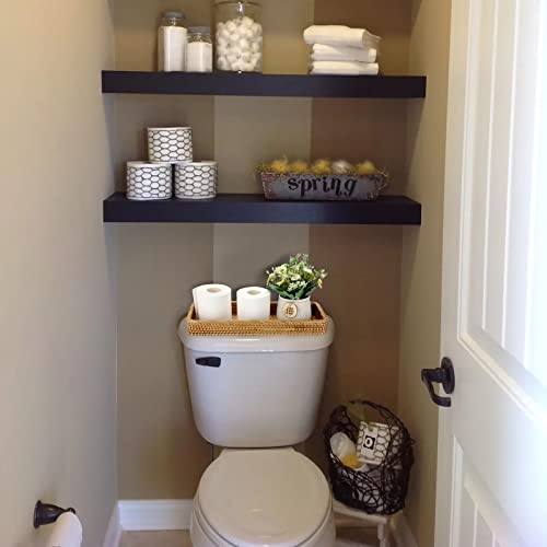 Sumnacon 16 Inch Rattan Bathroom Vanity Tray - Decorative Wicker Toilet Tank Tray for Paper Hand Towel, Vintage Storage Basket Bin for Bathroom Kitchen Toilet Tank Vanity Countertop Table Shelf - color: Yellow, size: 16" x 6.5" x 1.8"