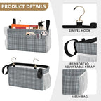 Bedside Caddy Hanging Bunk Bed Caddy Bed Organizer Hanging Pocket with 2 Hooks Bedside Storage Organizer Pocket Bag Holder Grey Plaid - color: Grey Plaid