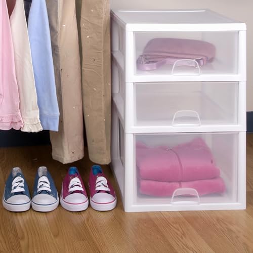 Sterilite 24-Pack 16 Quart Stacking Drawer, Clear Storage Closet Organizer, White Frame - Stackable Modular Plastic Drawers for Clothes, Accessories, Craft Supplies, Shoes or Linens - size: 16 Quart, style: 24 Pack