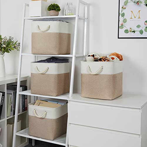Temary 4 Pack Cube Storage Bins Cloth Baskets for Shelf, Fabric Storage Cubes 12 x 12 Baskets Gift Empty Basket with Handles, Basket for Storage (White&Khaki) - color: white&khaki, size: 12"L x 12"W x 12"H