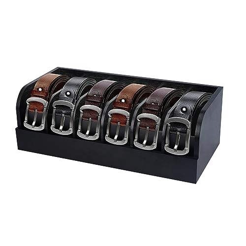 GTI Belt Organizer, 6 Compartments Belt Organizer for Closet and Drawer, Bamboo Display Case for Tie and Belt, Belt Storage Organizer for Men Women (Black) - color: Black, size: 6 Compartments