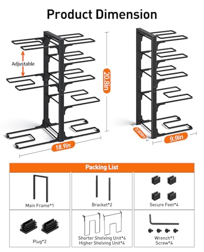 ORDORA Pots and Pans Organizer: under Cabinet, 20.8" Height Heavy Duty 120LBS Pots Pans Organizer Rack for under Cabinet 8-Tier Adjustable for Big Stockpots, Dutch Oven, Cast-iron Pans, Heavy Cookware - size: L-21"H-HeavyDuty