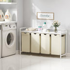 Lifewit Laundry Hamper 4 Section, 168L Pull out Laundry Clothes Basket Organizer with Large Top Shelf and 4 Removable Bags and Handles for Laundry Room Bedroom Bathroom, White with A Shelf - color: White, style: Laundry hamper with a shelf