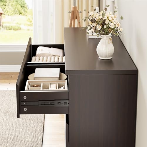 Jocoevol Modern 6 Drawer Dresser - Simply Chest of Drawers for Bedroom, Closet, Living Room, Hallway, Entryway, Wood Storage Double Dresser with Smooth Metal Rails - Retro Brown - color: Retro Brown