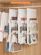 AARAINBOW 2 Pack Hanging Handbag Purse Organizer, 8 Pockets, Wardrobe Closet Space Saving Transparent Hand Bags Holder, 43.3L x 14.1W (Gray+Beige) - color: Gray+Beige