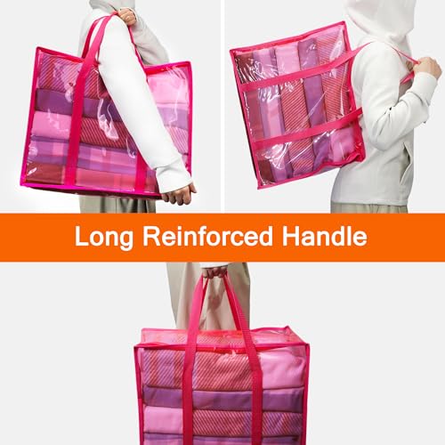 Vieshful Pink 40L Clear Clothes Storage Bag with Zipper 3 Pack Colorful Clothes Organizer Vinyl Storage Bag for Comforter, Blanket, Bedding, Duvet, Transparent Moving Totes - color: Pink-3 Pack, size: 40L