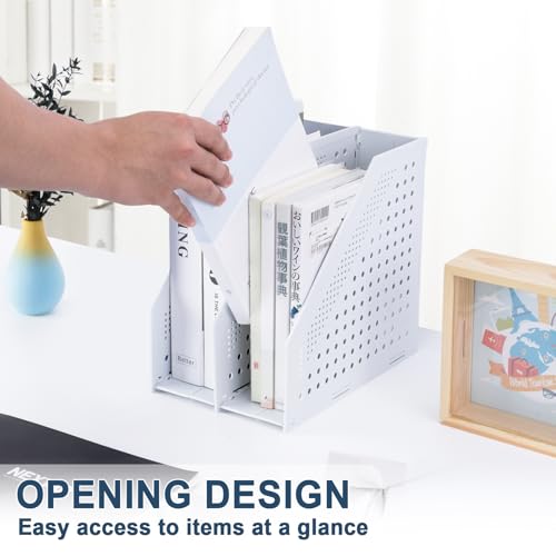 FRETONBA Collapsible Magazine File Holder with 2 Vertical Compartments Foldable Binder Holder for Desk Binder Storage Organizer Plastic Magazine Holders for Shelf, Light Gray - color: Light Grey, size: 2 Compartments - 1Pcs