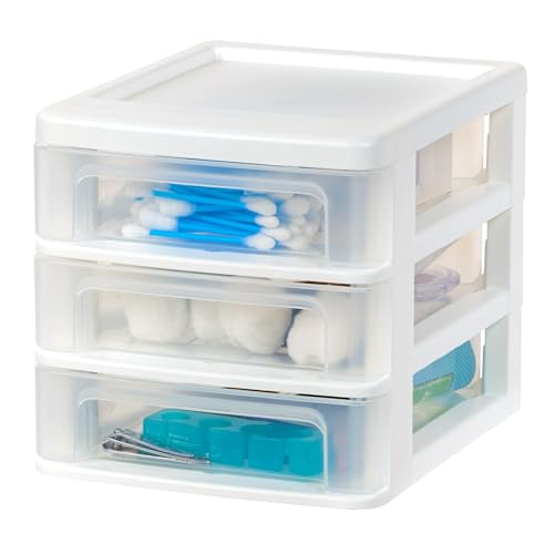 IRIS USA Small 3-Drawer Desktop Organizer, 4 Pack, Stackable, for Office, School, Stationery, Makeup Organizer, Bathroom, Utility, Medical Supplies, Desk Organizer, Versatile Storage, White - color: White, style: Small - 4 Pack