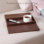 DETOR Couch Arm Tray with Spacious 12.4" x 5.4" Storage Box, Walnut Bamboo Finish, Enhanced Non-Slip Felt Bottom, Sturdy Bamboo Slats, Fits Armrests 6" and Wider - color: Walnut