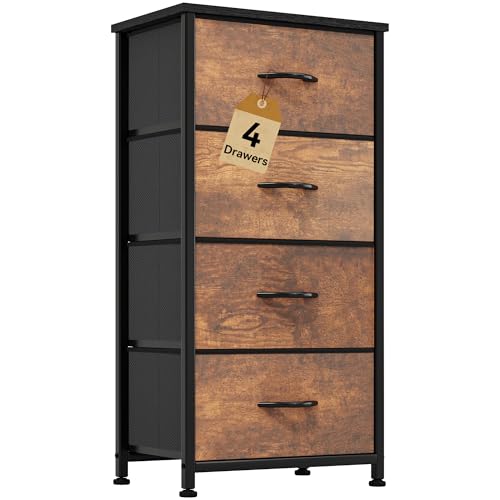 DWVO Dresser with 4 Drawers - Fabric Storage Tower, Organizer Unit for Living Room, Hallway, Closets - color: Rustic Brown, style: 4-Drawer
