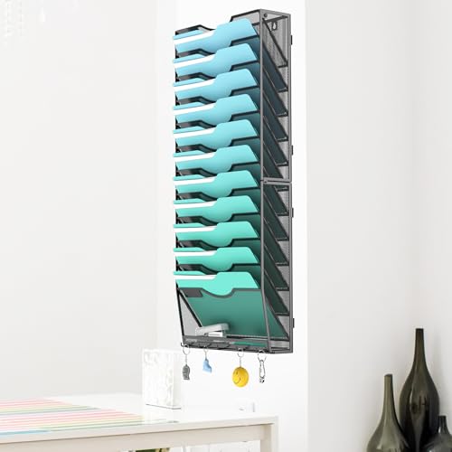 Gawerk 13-Tier Wall File Organizer Hanging Wall File Holder Wall Mount Paper Folder Organize - color: Black, size: 13-T