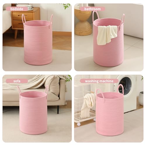 Laundry Basket Hamper Tall Rope Storage Woven for Blanket toys Dirty Clothes in Living Room Bathroom Bedroom (Pink, 60L/15.8Gal) - color: Pink, size: 60L/15.8Gal