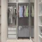 Simple Houseware 3 Bags Laundry Sorter with Extensible Clothes Hanging Rod - color: Silver