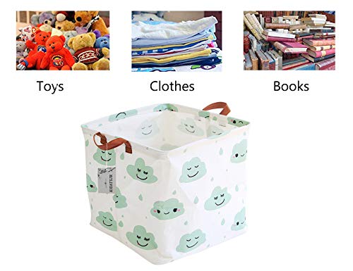 Square Storage Bins Canvas Collapsible Storage Basket with Handles Toy Organizer for Nursery, Kid's Toys, Closet & Laundry, Gift Baskets (Green Cloud) - color: Green Cloud