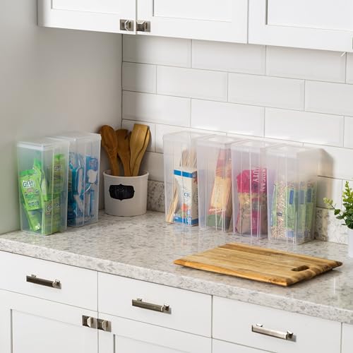 IRIS USA Vertical Plastic Flip Top Storage Containers Bins with Lids for Pantry, Home, Office, Organization, Large, Stackable Hinged Organizer with Latches, Clear, 6 Pack - size: Large - 6 Pack