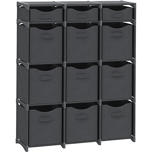Cube Storage Organizer with Storage Bins Included - The Perfect Closet Organizers and Storage Solution. Includes 12 Storage Cubes, Great For Toy Storage, Closet Storage, Clothes Storage (Pink) - color: Dark Grey, size: 12 Storage Cubes