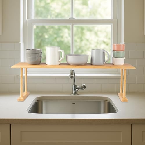Bamboo Sink Shelf - Countertop Organizer Kitchen, Bathroom, Bedroom, Office - Space-Saving Storage for Soap, Sponges, and Cleaners by Lavish Home