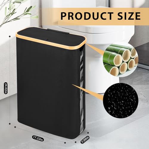 Odonata Large Toilet Paper Storage Basket with Lid, Slim Toilet Paper Organizer, Hold up to 20 Regular Rolls or 15 Mega Rolls. (Black, 49L) - color: Black