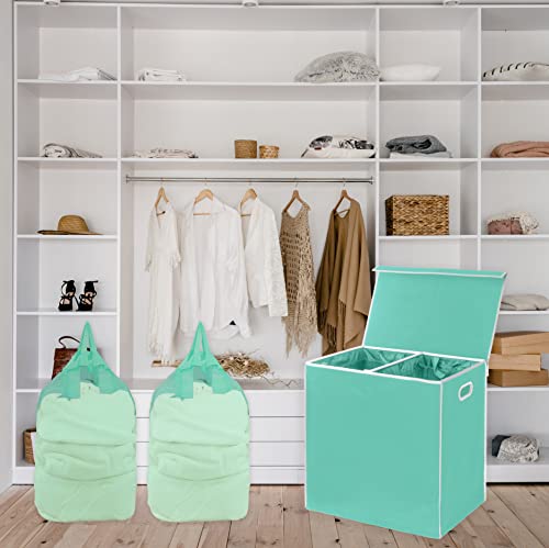 Simple Houseware Double Laundry Hamper with Lid and Removable Bags, Turquoise - color: Turquoise