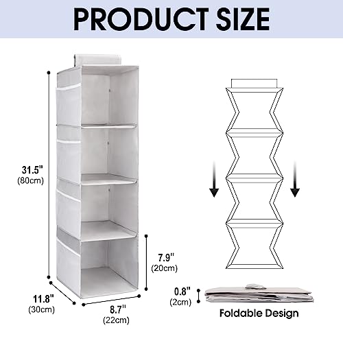 PetsHome 4-Shelf Hanging Closet Organizer, Space Saver, Closet Hanging Storage Shelves with Mesh Pockets & Magic Tap for Storage, Foldable-Grey - color: Grey, size: 4 Shelf