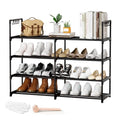 2 Rows 4 Tier Shoe Rack, Black Metal Stackable Shoe Shelf with Multifunctional Hooks, Hold 16-20 Pairs, Space Saving Shoe Organizer for Closet, Bedroom - size: 2 Row 4 Tier