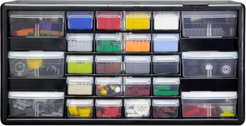 Akro-Mils 26-Drawer Plastic Drawer Storage Cabinet for Garage Organization, Bead Organizer, Building Bricks Storage, Teacher Toolbox, Makeup Organizer, 20" W x 6" D x 10" H, 10726 Black - size: 26-Drawer