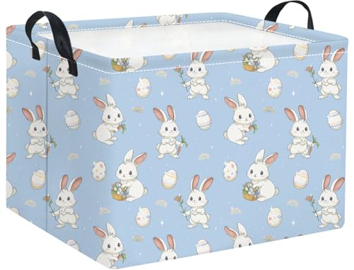 HIYAGON Rectangular Easter Basket for Kids Baby Easter Basket for Boys and Girls Cute Toy Storage Organizer Bin Box Easter Egg Room Decor(Blue Easter) - color: Blue Easter