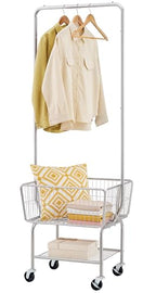 Tajsoon Laundry Cart with Hanging Rack, Metal Rolling Laundry Cart with Wheels and Storage Basket, Silver - color: Silver
