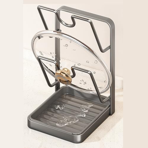 Kitchen Pot Lid Storage Rack - Pot Lid Holder - Pot Lid Rack while cooking - Pot Lid Organizer (Gray, 2-Layer)